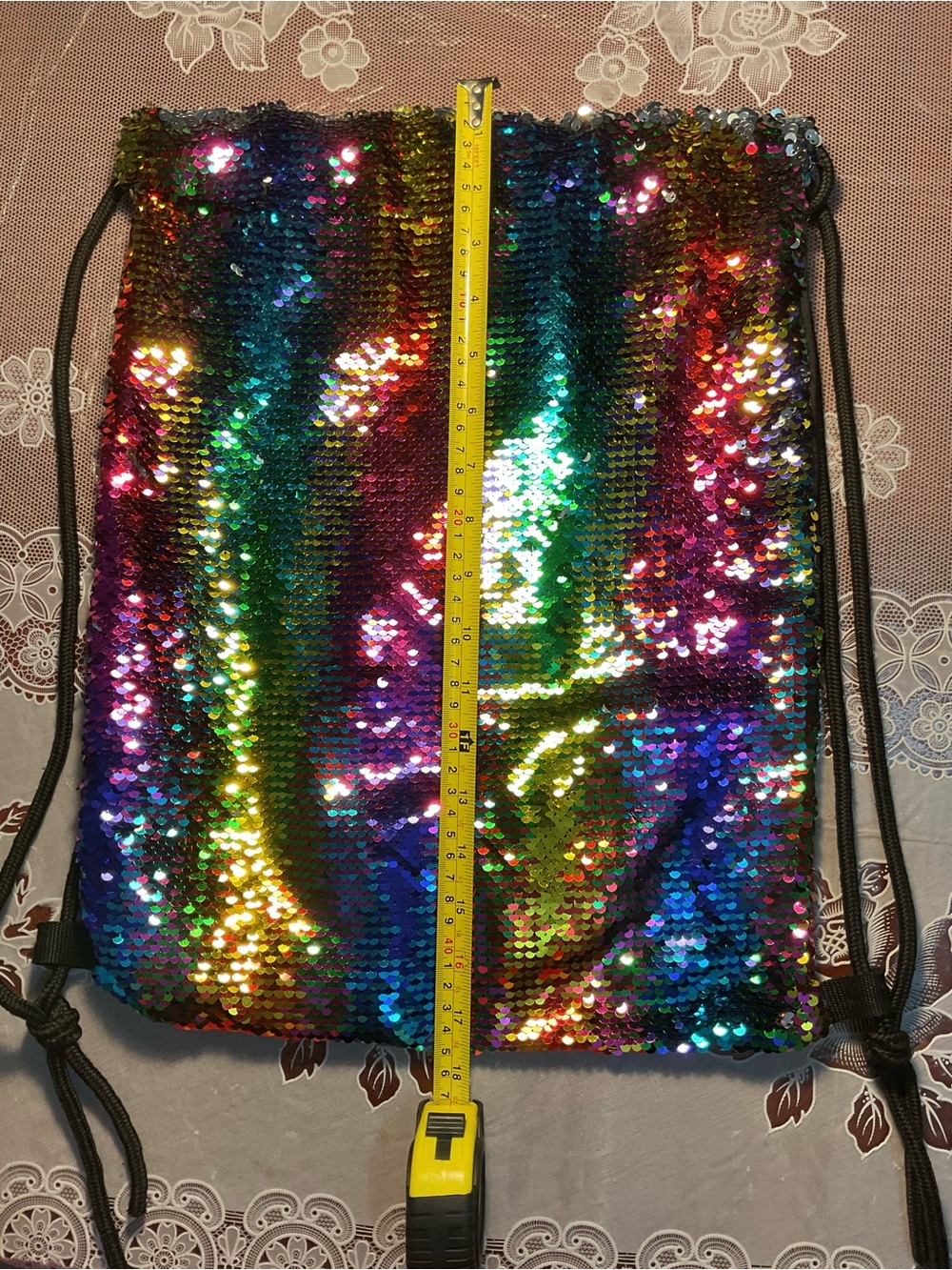 Sequin Rainbow Drawstring Backpack - Multicolor - Picture 3 of 5